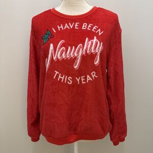 "I Have Been Naughty This Year" Ugly Christmas Party Fleece Sweater Medium Red
